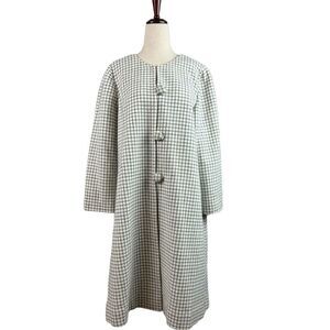 Vintage 60s Wool Plaid Checkered Dress Overcoat Button Front Full Sleeves Lined